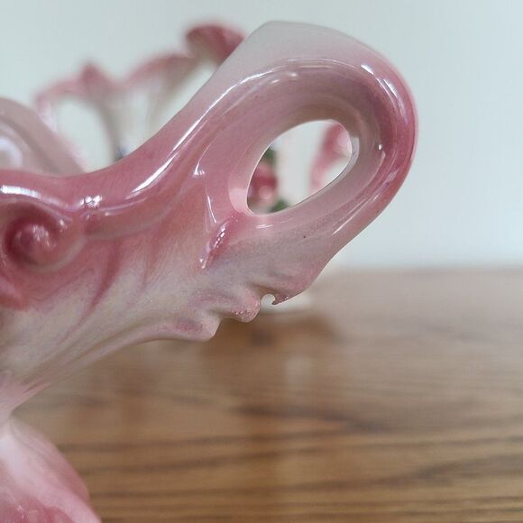 Three Piece Iridescent Lusterware Pink Bud Vase Set 3-D Capodimonte Flowers - Picture 8 of 15